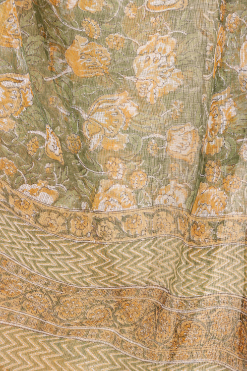 Kota Doria Dupatta In Floral Block Print